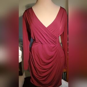 Jennifer Lopez Deep Red Wine Long Sleeve Dress